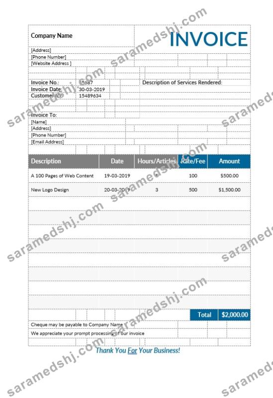 Freelance Writer Invoice Template